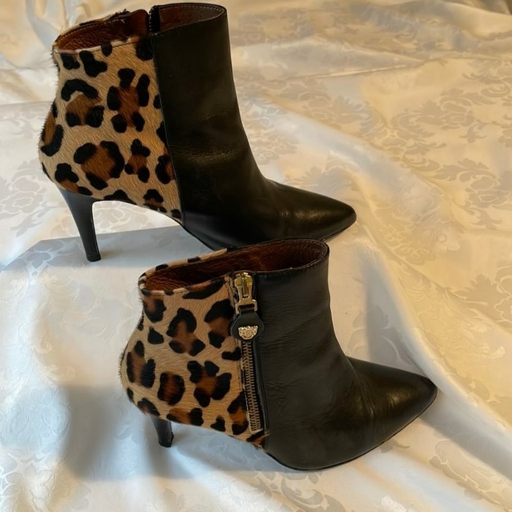 Perdri Miralles Made in Spain leather boots black with animal print Sz 8